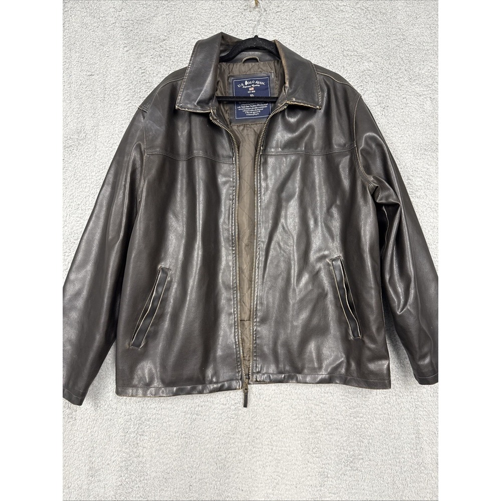 Official U.S POLO ASSN. Men's Size XL Dark Brown Vintage Vinyl Jacket Leather